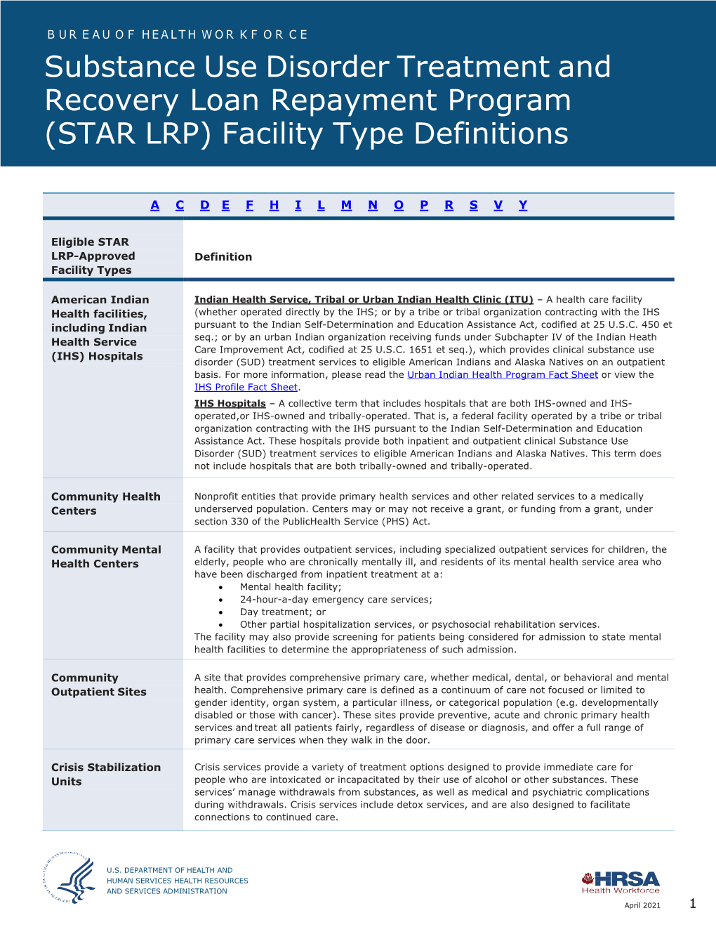 STAR LRP-Approved Site and Facility Type Definitions