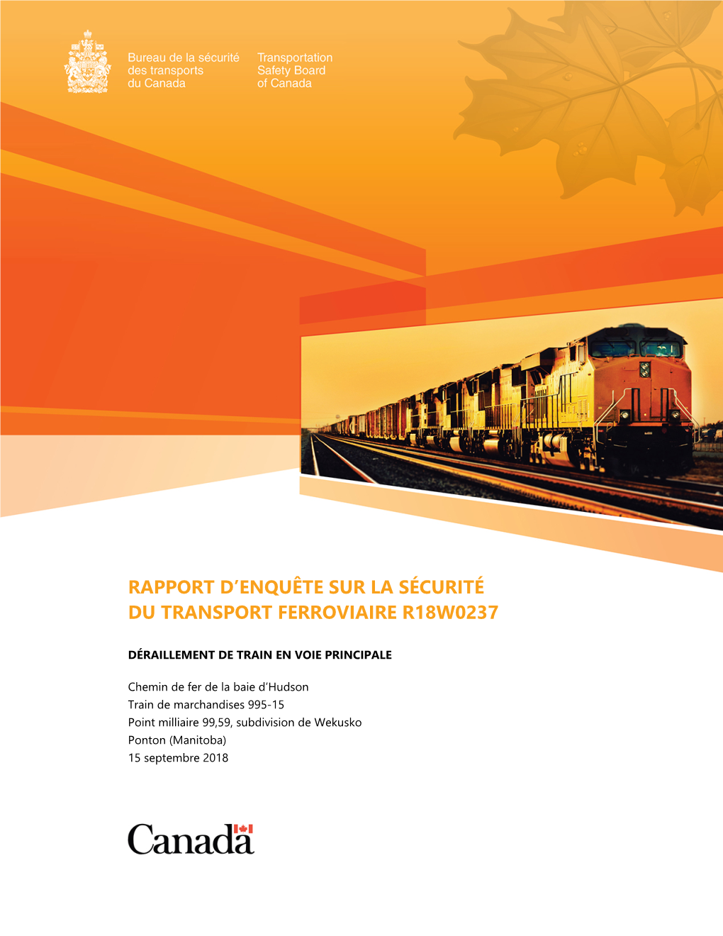 Rapport D'enquête Sur La Sécurité Du Transport Ferroviaire R18W0237