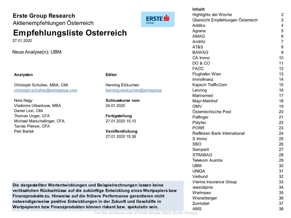 Empfehlungsliste Österreich