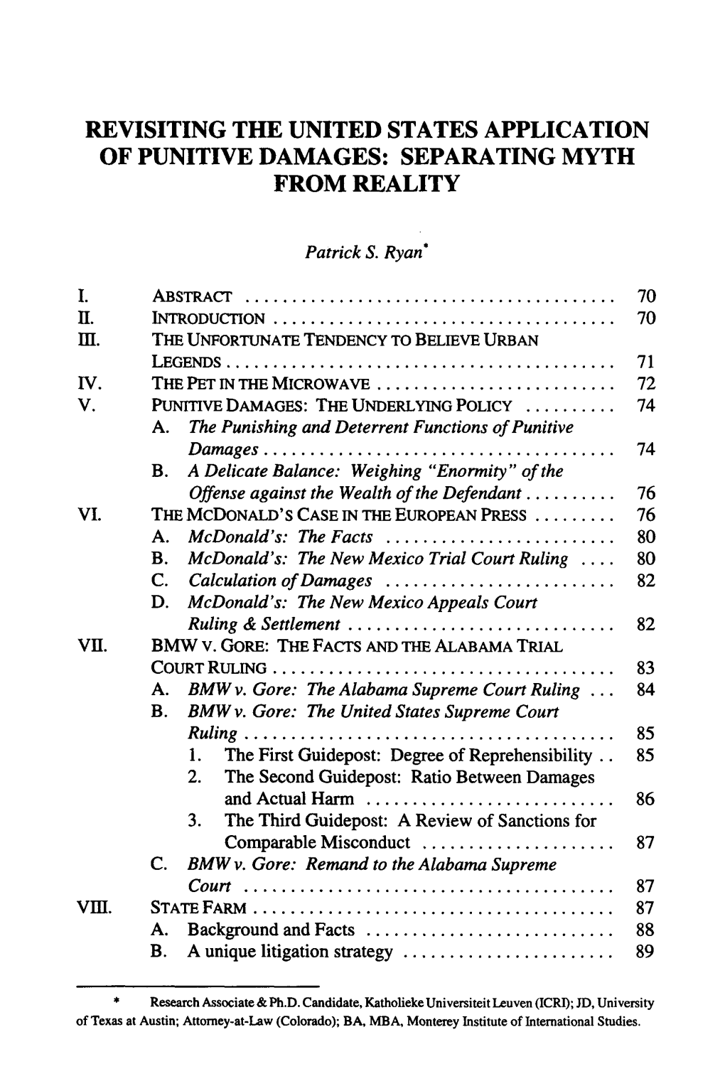 Revisiting the United States Application of Punitive Damages: Separating Myth from Reality