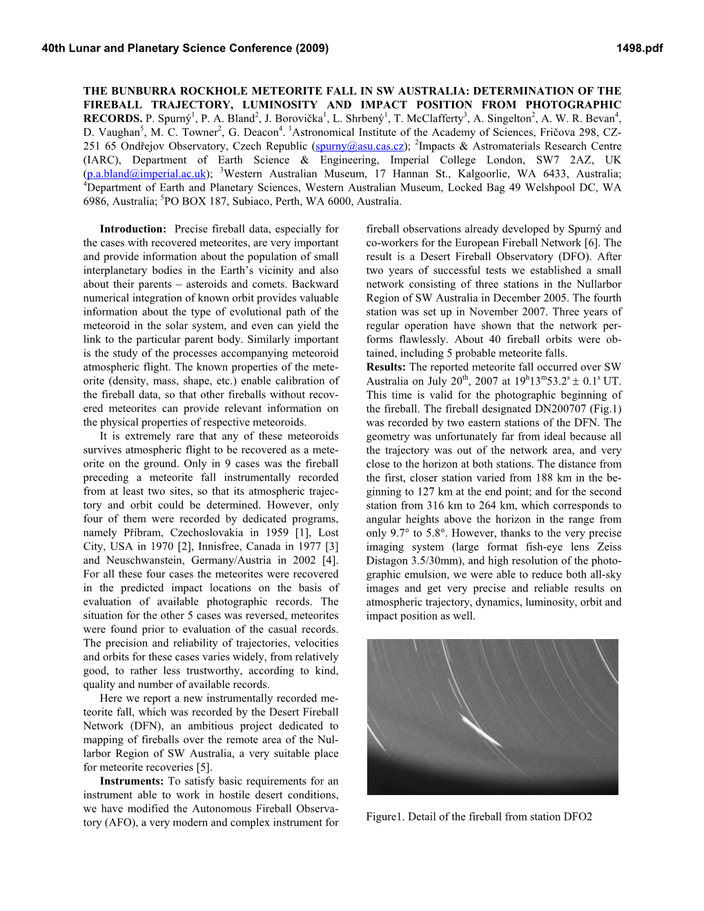 The Bunburra Rockhole Meteorite Fall in Sw Australia: Determination of the Fireball Trajectory, Luminosity and Impact Position from Photographic Records