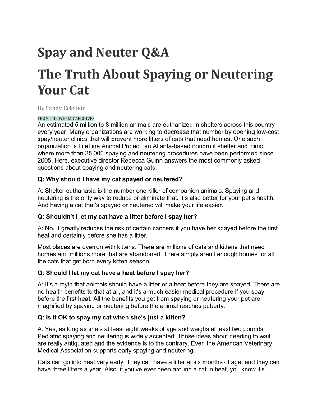 Spay and Neuter Q&A the Truth About Spaying Or Neutering Your