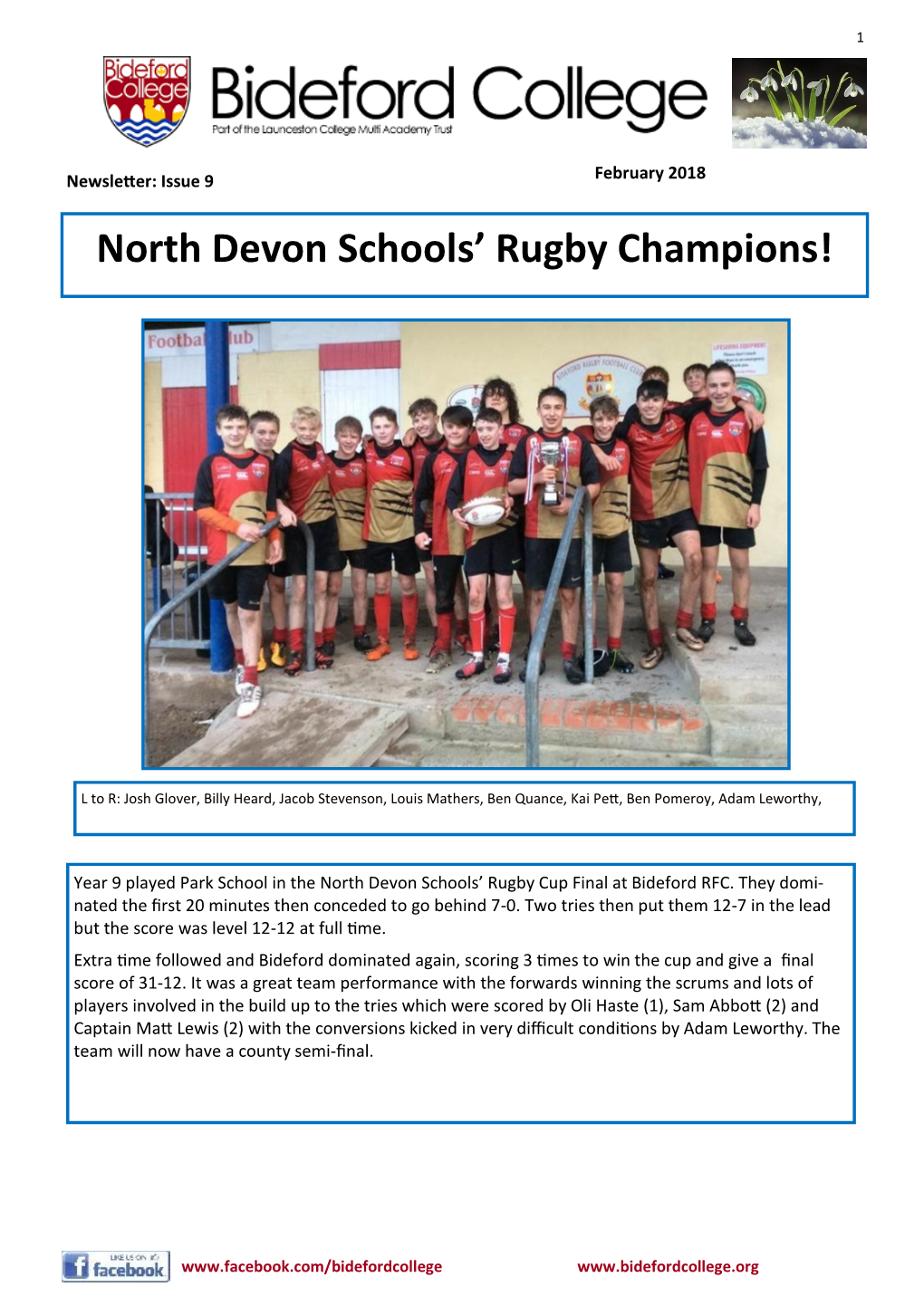 North Devon Schools' Rugby Champions!