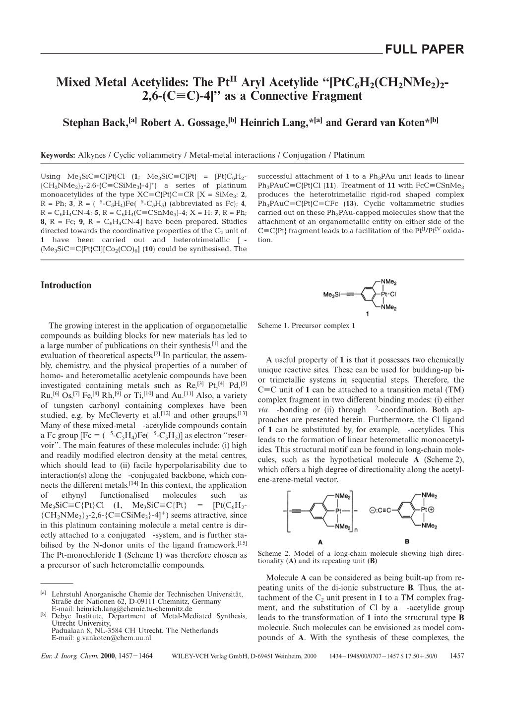 Mixed Metal Acetylides: the Ptii Aryl Acetylide "[Ptc6h2(Ch2nme2)22,6