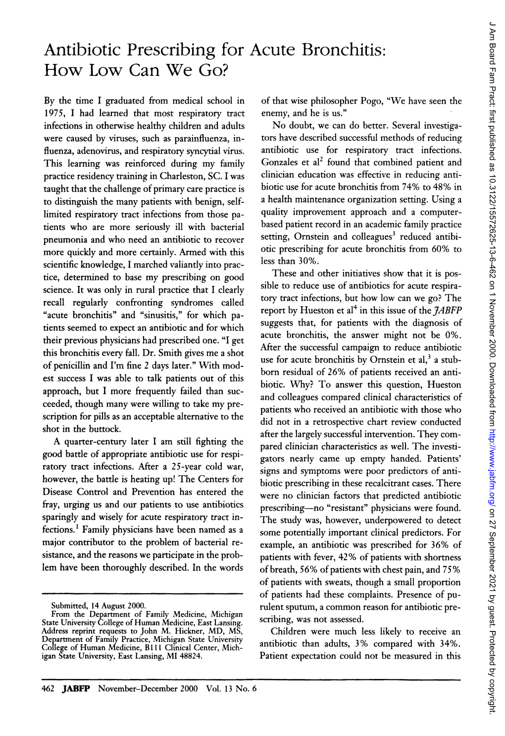 Antibiotic Prescribing for Acute Bronchitis: How Low Can We Go?