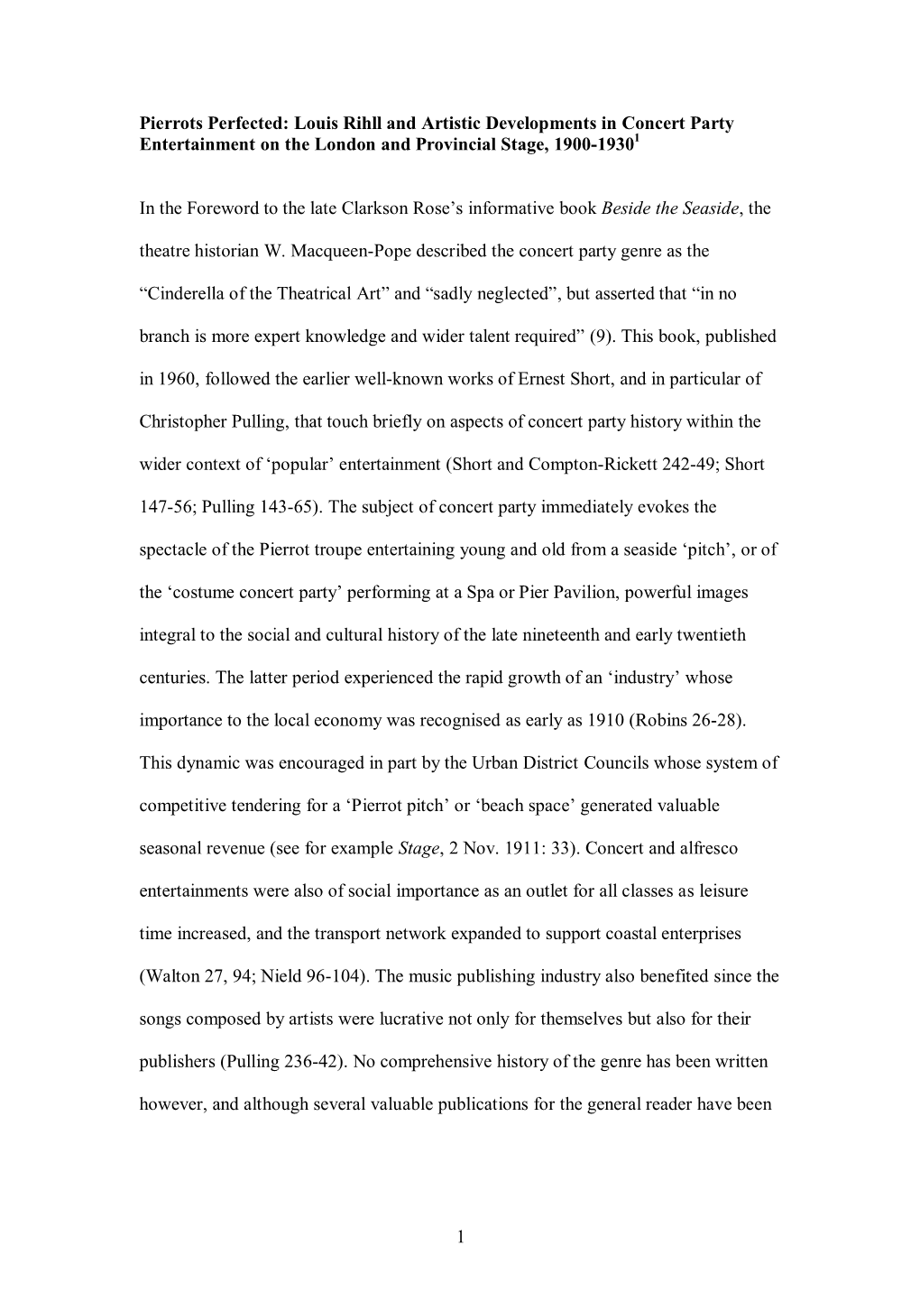 1 Pierrots Perfected: Louis Rihll and Artistic Developments in Concert Party Entertainment on the London and Provincial Stage, 1