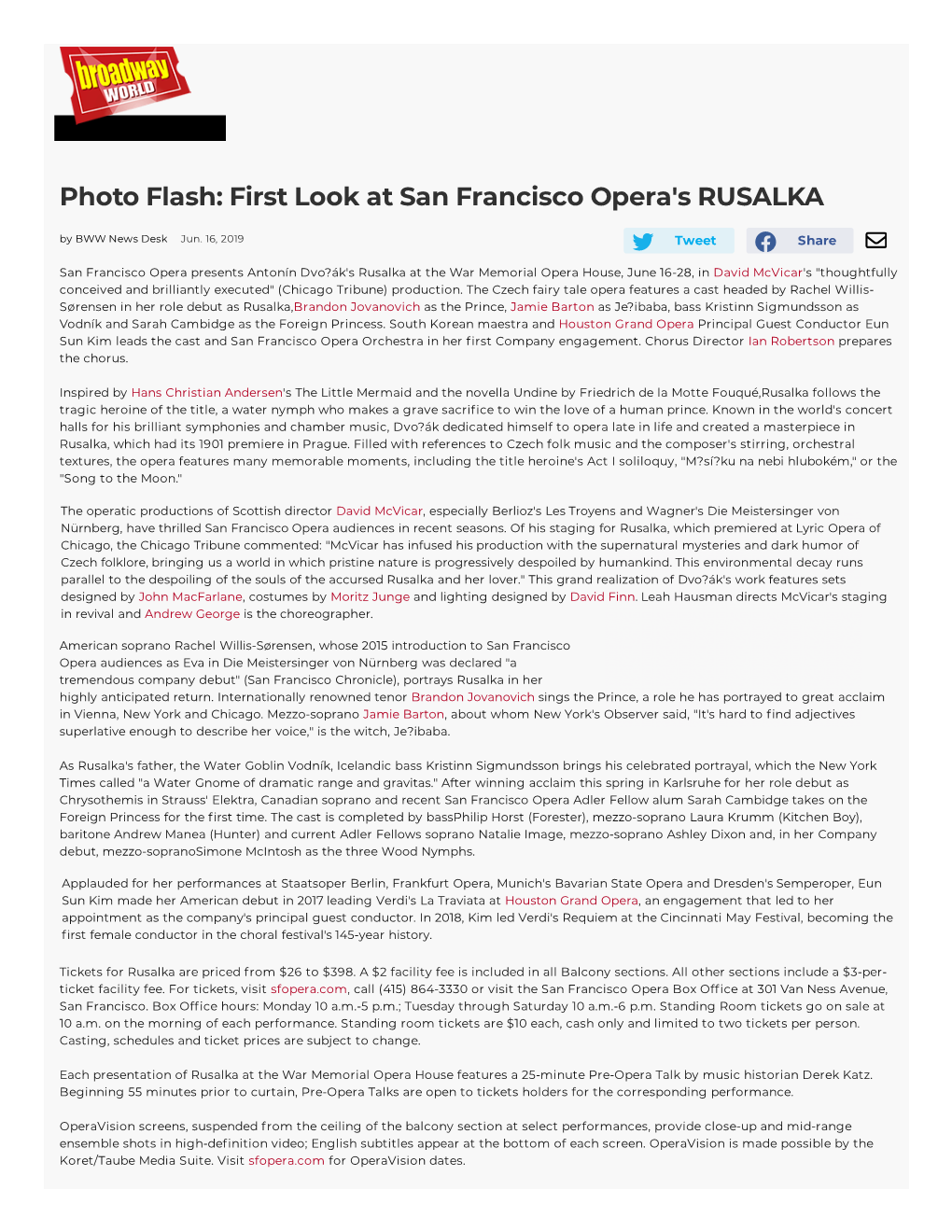 First Look at San Francisco Opera's RUSALKA by BWW News Desk Jun