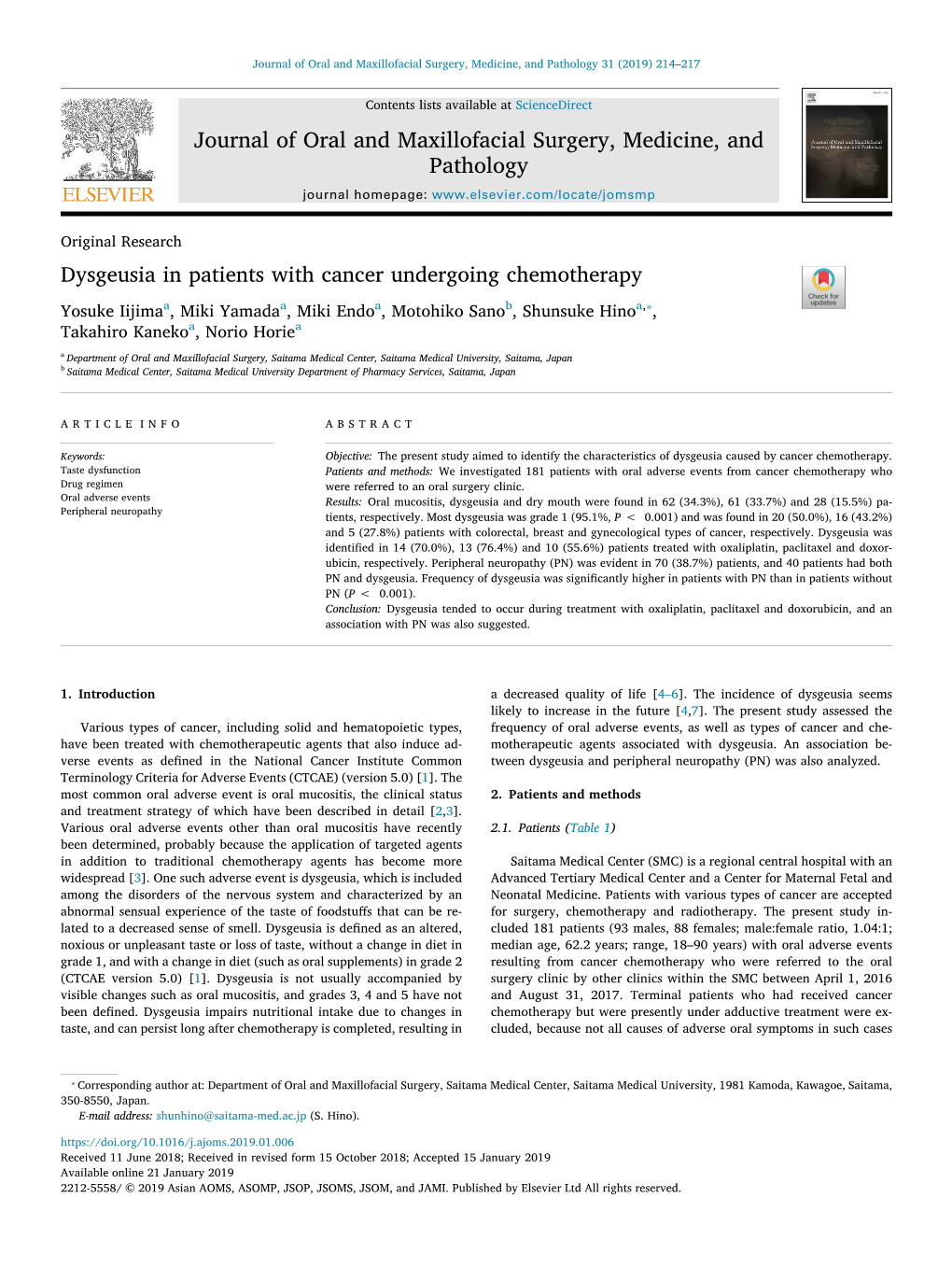 Dysgeusia in Patients with Cancer Undergoing Chemotherapy