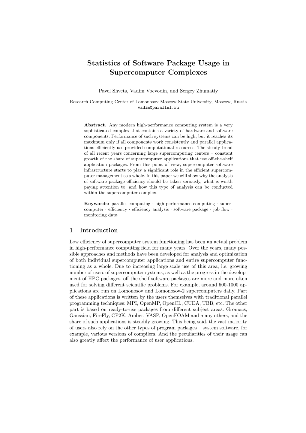 Statistics of Software Package Usage in Supercomputer Complexes