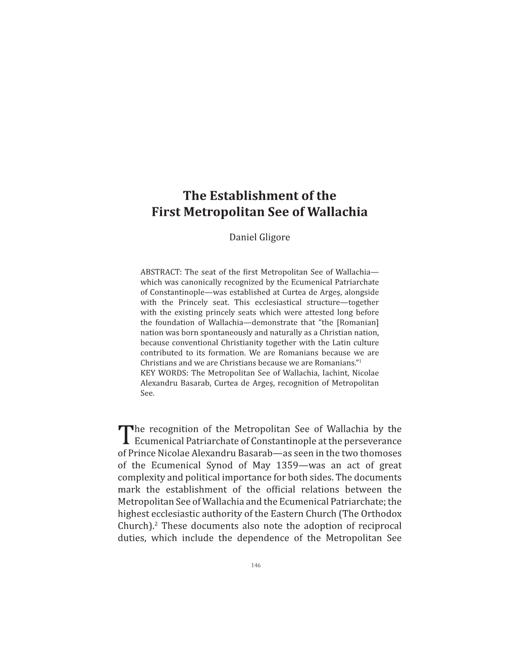 PDF the Establishment of the First Metropolitan See of Wallachia