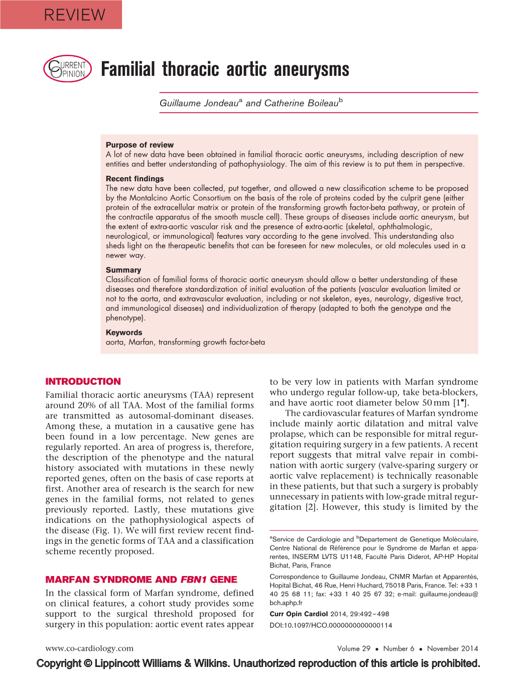 Familial Thoracic Aortic Aneurysms