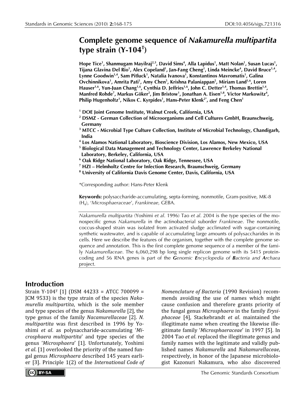 Nakamurella Multipartita Type Strain (Y-104T)