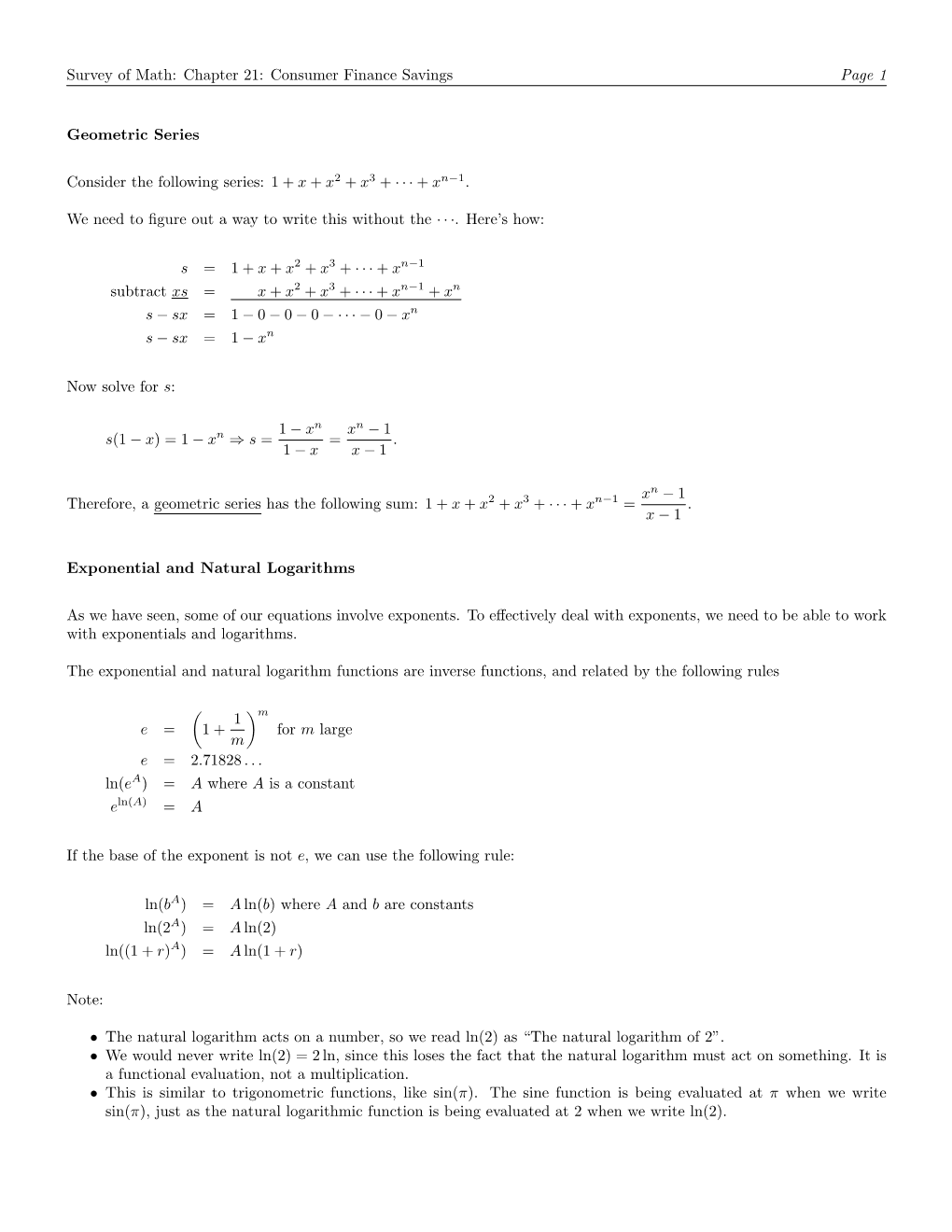 Survey of Math: Chapter 21: Consumer Finance Savings Page 1