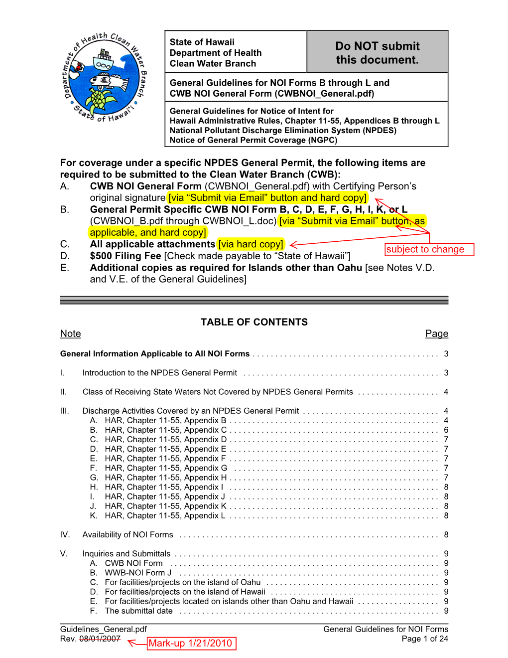 General Guidelines for NOI Forms B Through L and CWB NOI General Form (CWBNOI General.Pdf)