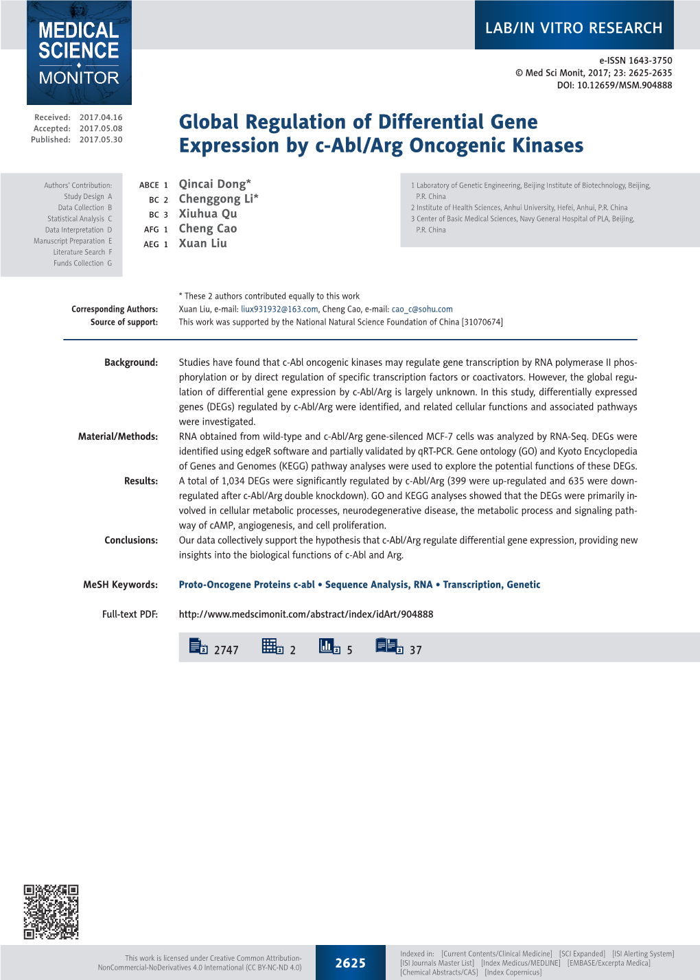 Global Regulation of Differential Gene Expression by C-Abl/Arg Oncogenic