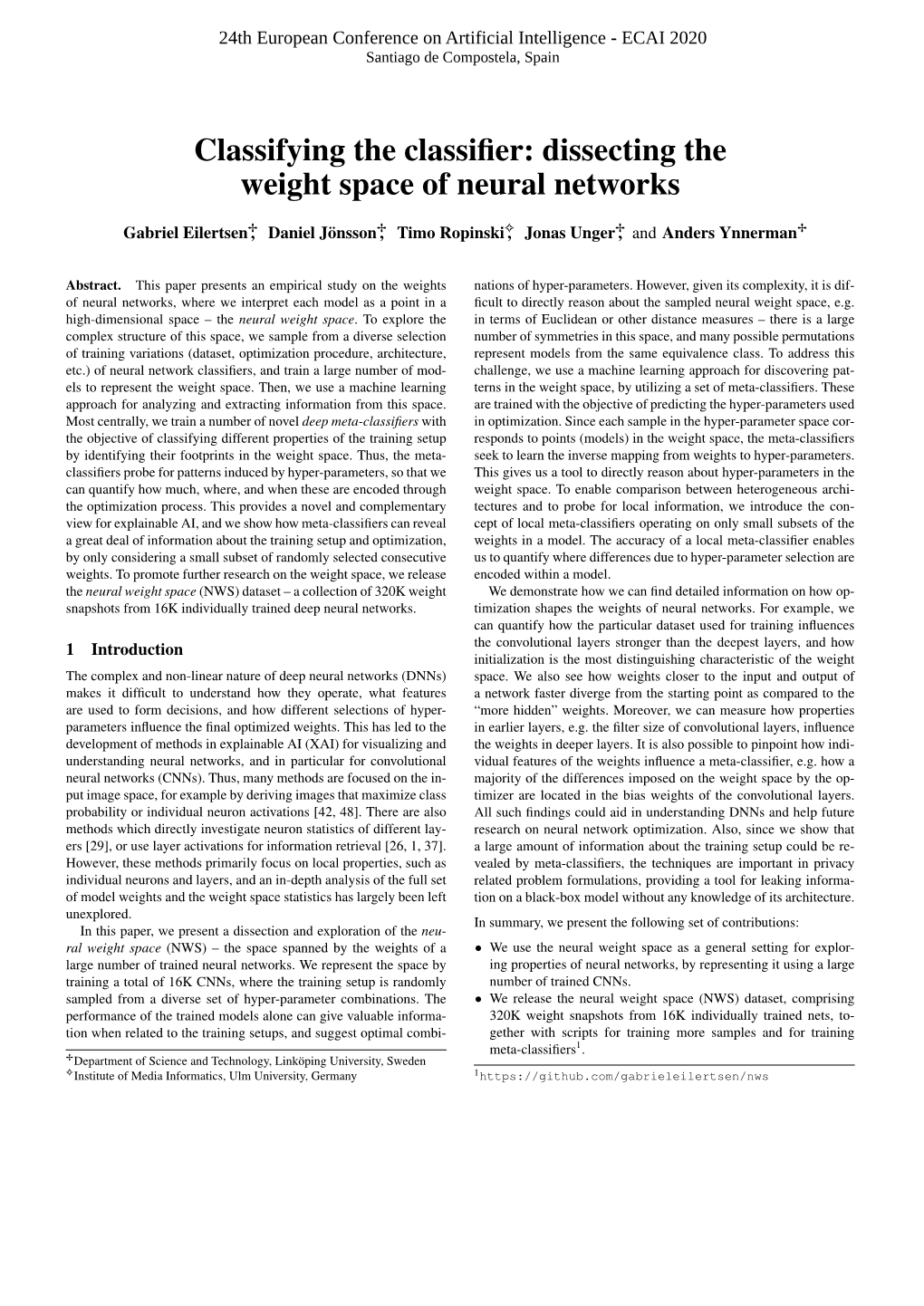 Dissecting the Weight Space of Neural Networks