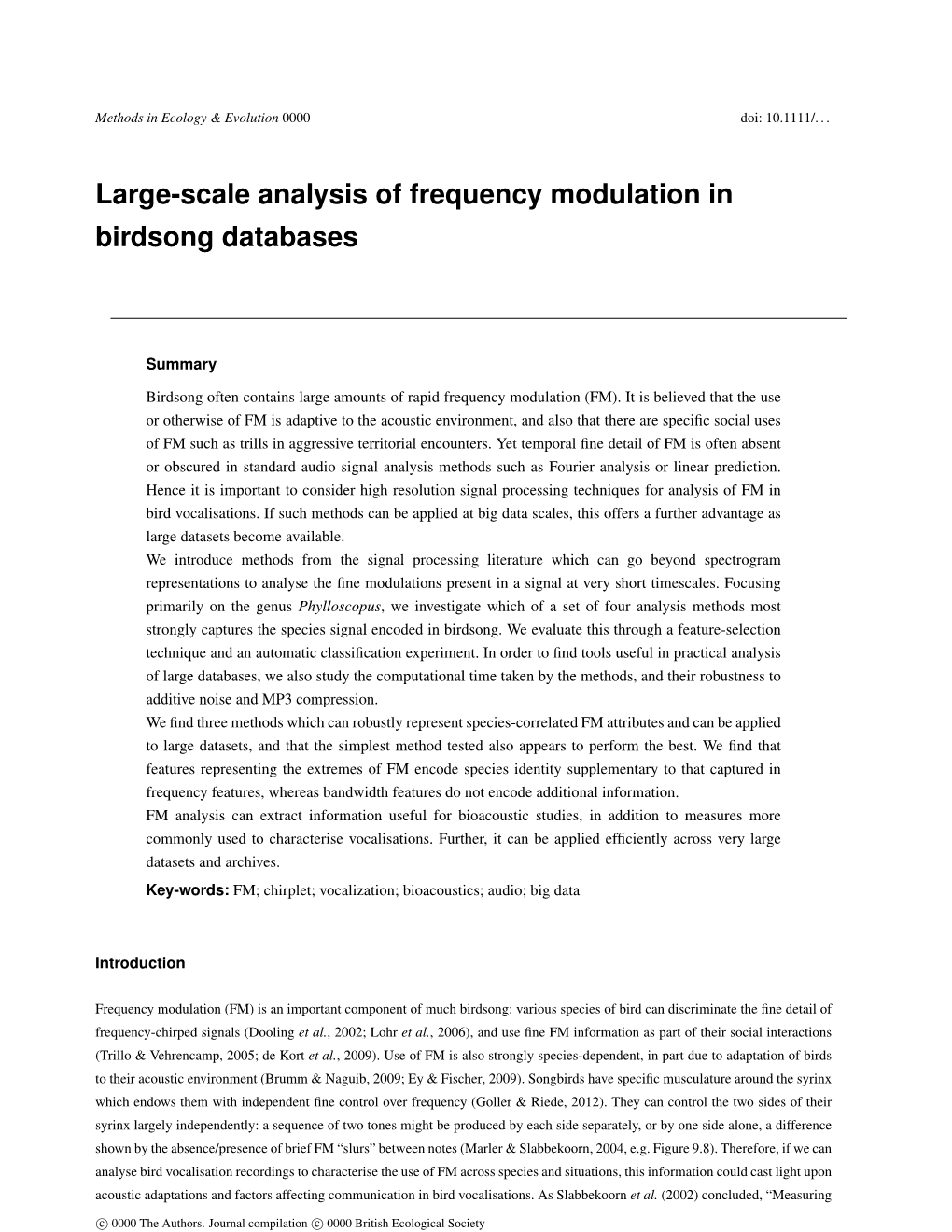 Large-Scale Analysis of Frequency Modulation in Birdsong Databases