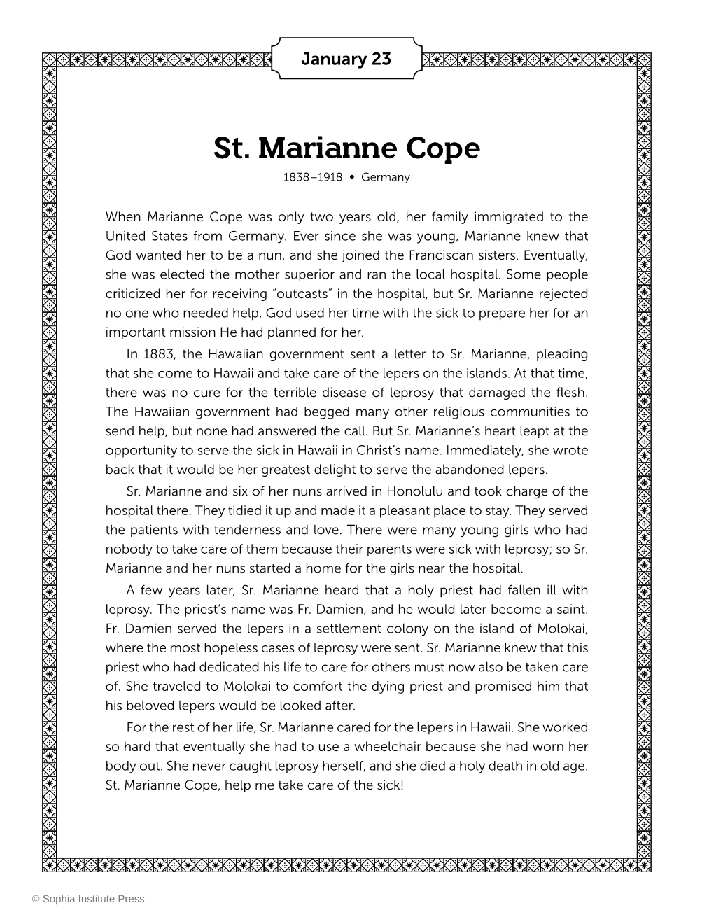 St. Marianne Cope 1838–1918 ∞ Germany