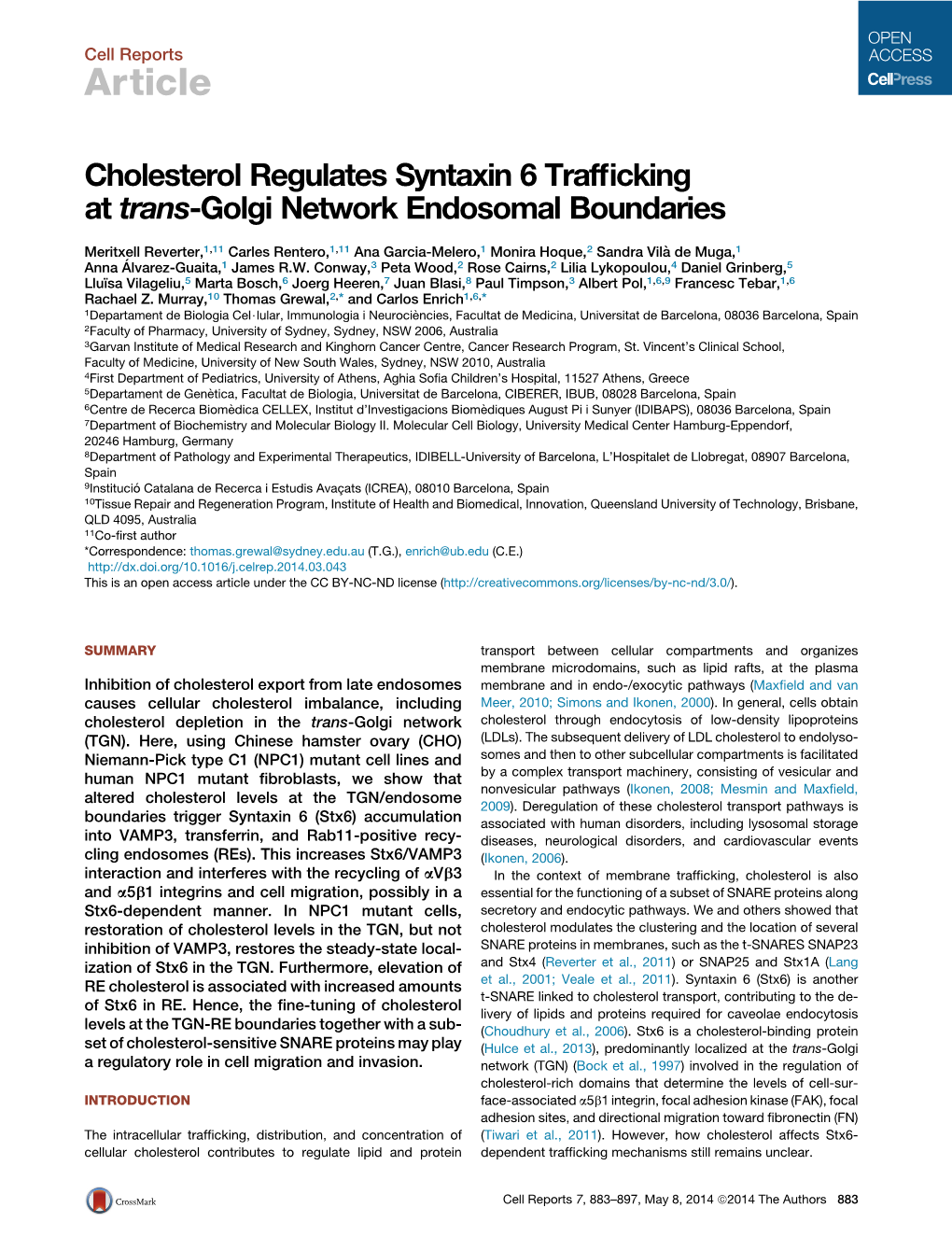 Cholesterol Regulates Syntaxin 6 Trafficking at Trans-Golgi Network