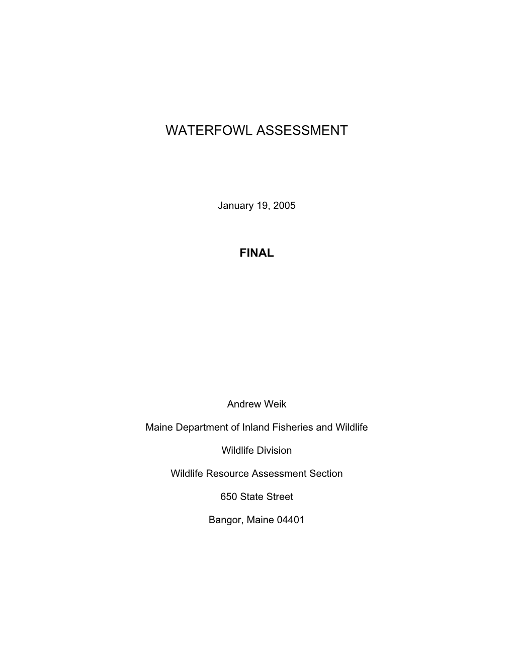 Waterfowl Species Assessment (PDF)