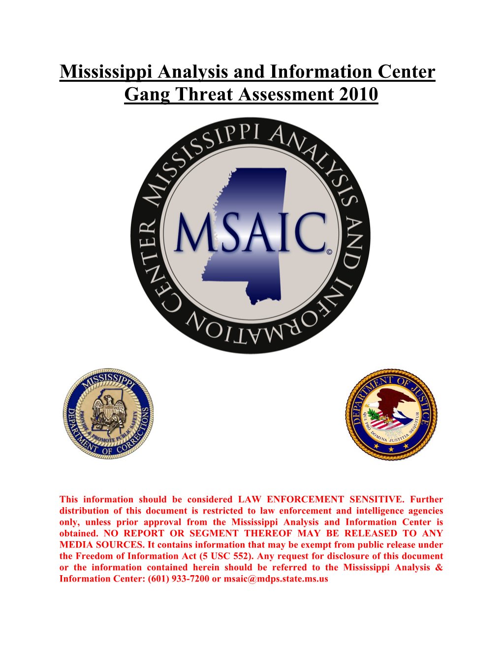 Mississippi Analysis and Information Center Gang Threat Assessment 2010