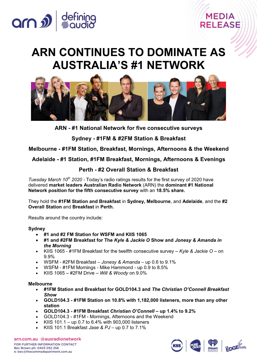 Arn Continues to Dominate As Australia's #1 Network