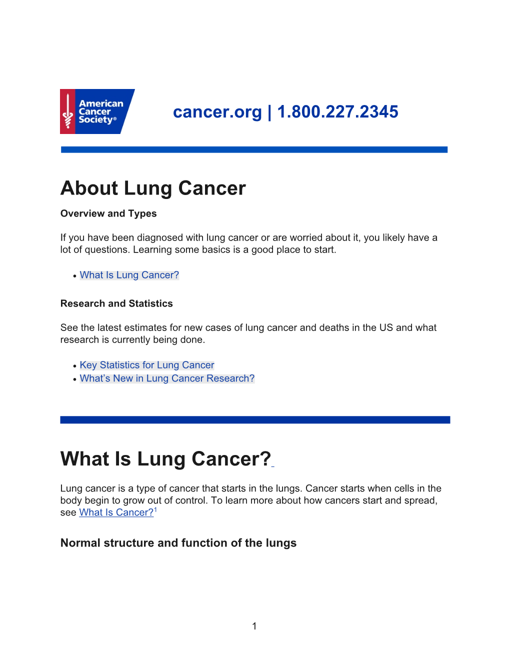 About Lung Cancer What Is Lung Cancer?