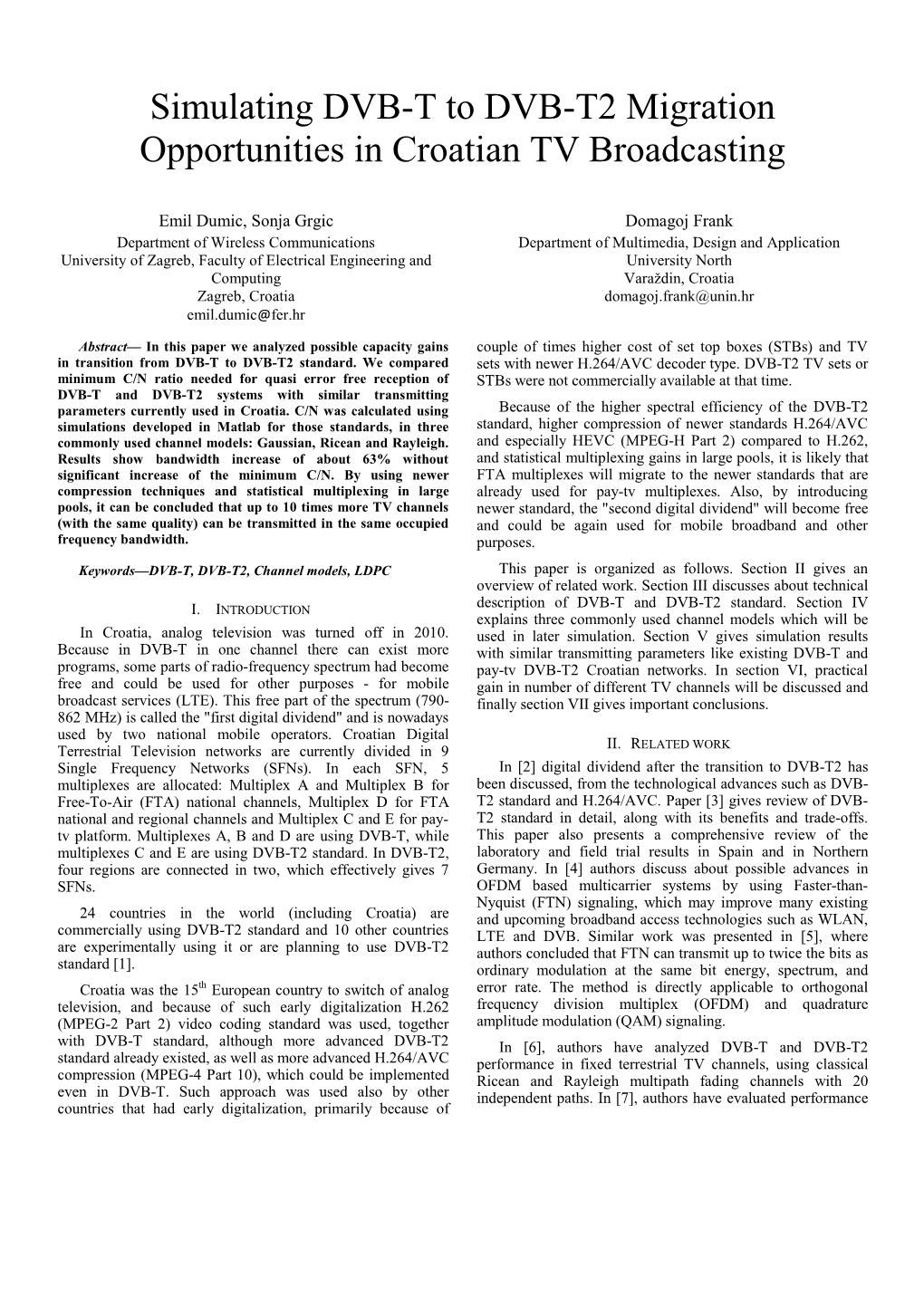 Simulating DVB-T to DVB-T2 Migration Opportunities in Croatian TV Broadcasting