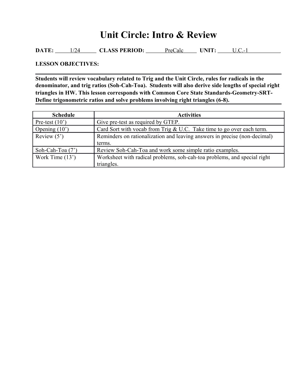 Lesson Planning Form