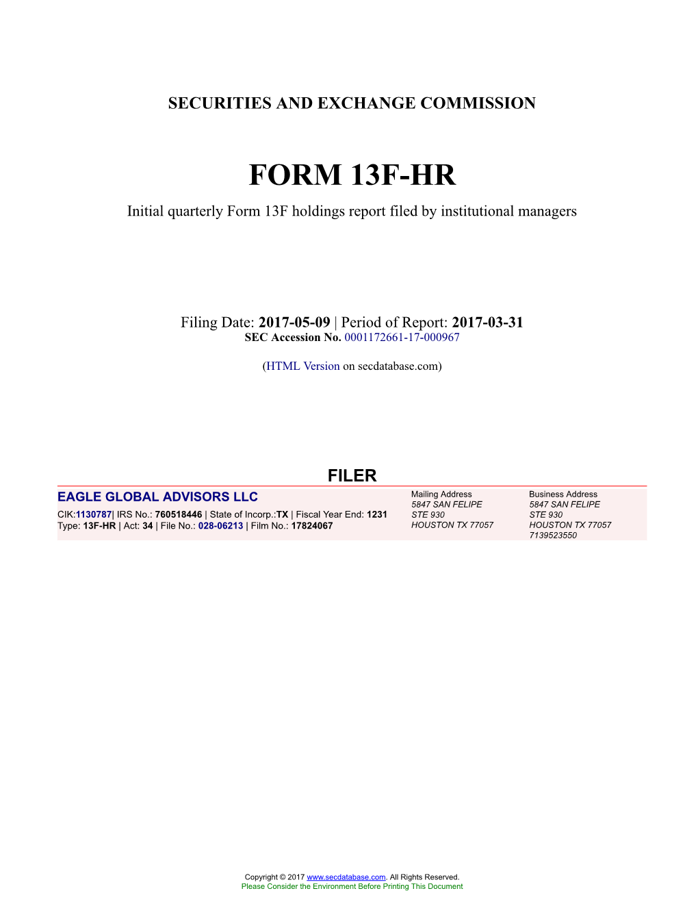 EAGLE GLOBAL ADVISORS LLC Form 13F-HR