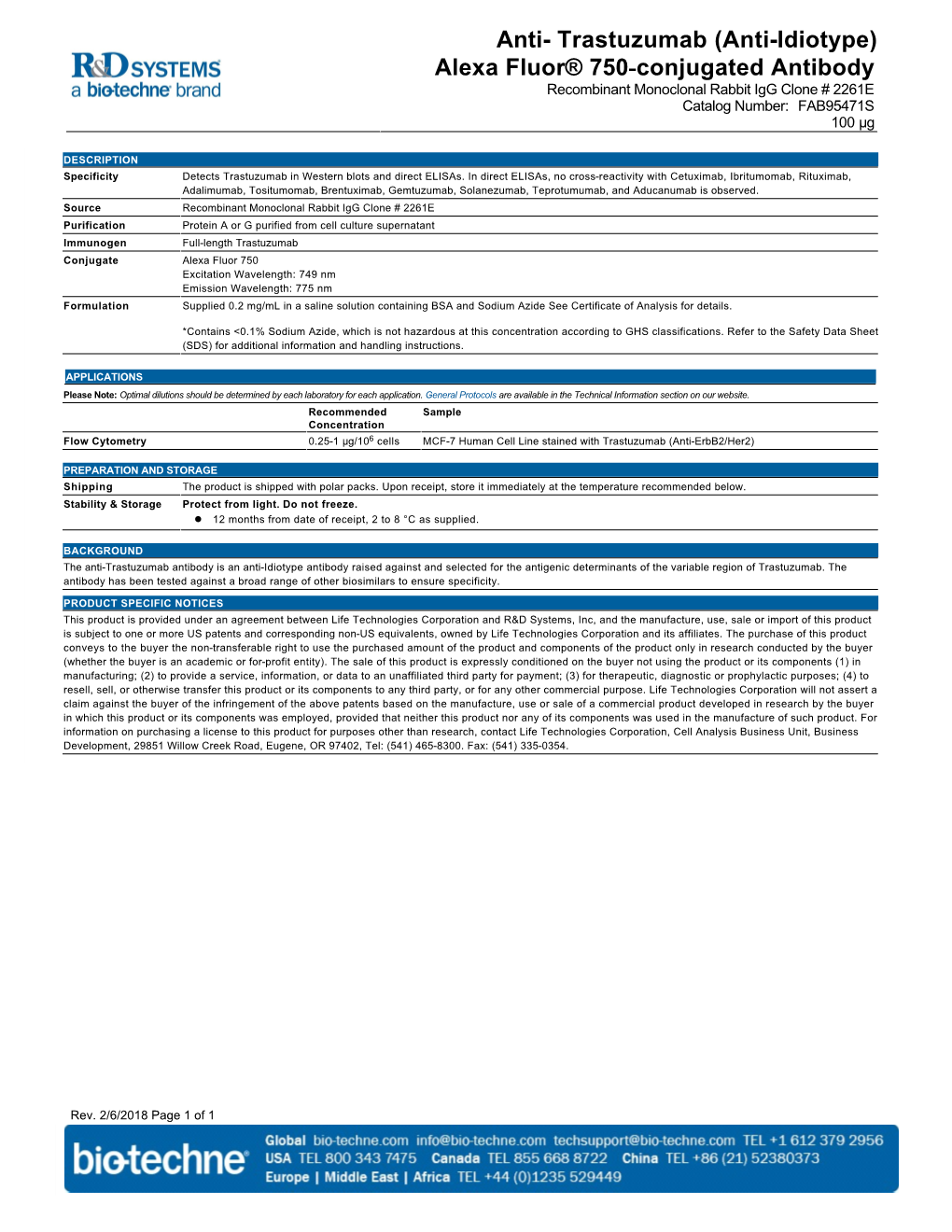 Trastuzumab (Anti-Idiotype) Alexa Fluor® 750-Conjugated Antibody