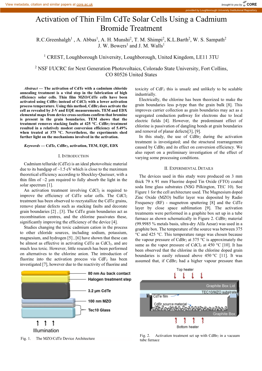 Activation of Thin Film Cdte Solar Cells Using a Cadmium Bromide Treatment R.C.Greenhalgh1 , A