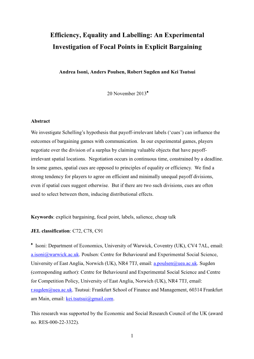 An Experimental Investigation of Focal Points in Explicit Bargaining