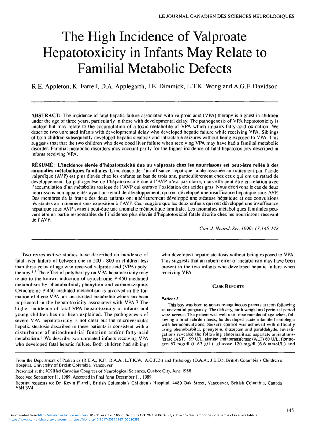 The High Incidence of Valproate Hepatotoxicity in Infants May Relate to Familial Metabolic Defects