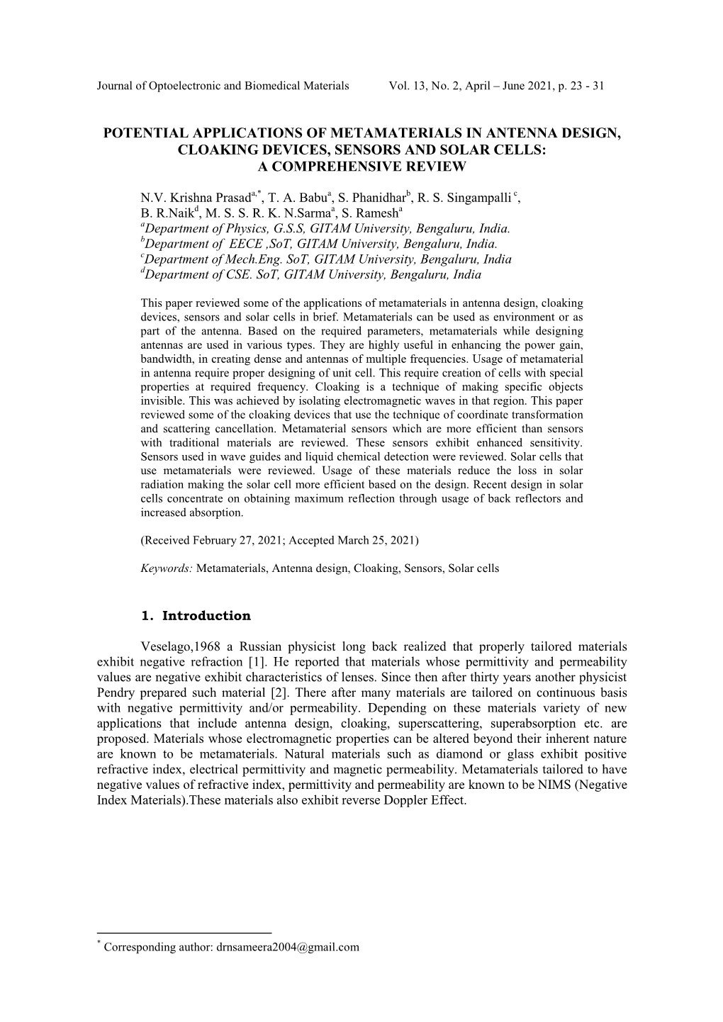 Potential Applications of Metamaterials in Antenna Design, Cloaking Devices, Sensors and Solar Cells: a Comprehensive Review