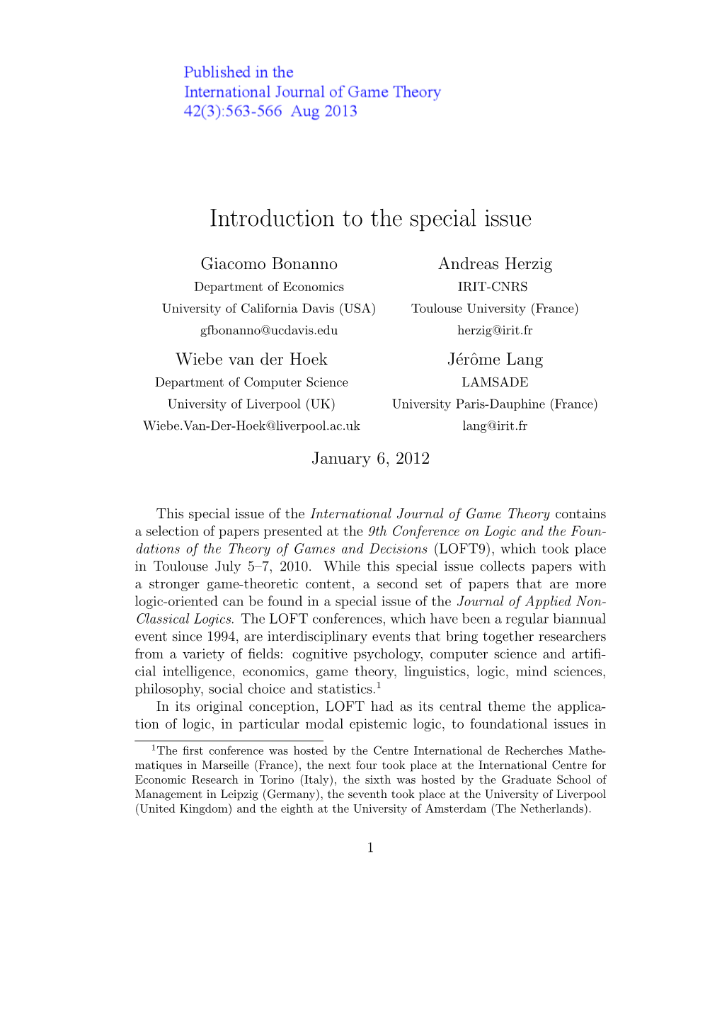 Introduction to the Special Issue