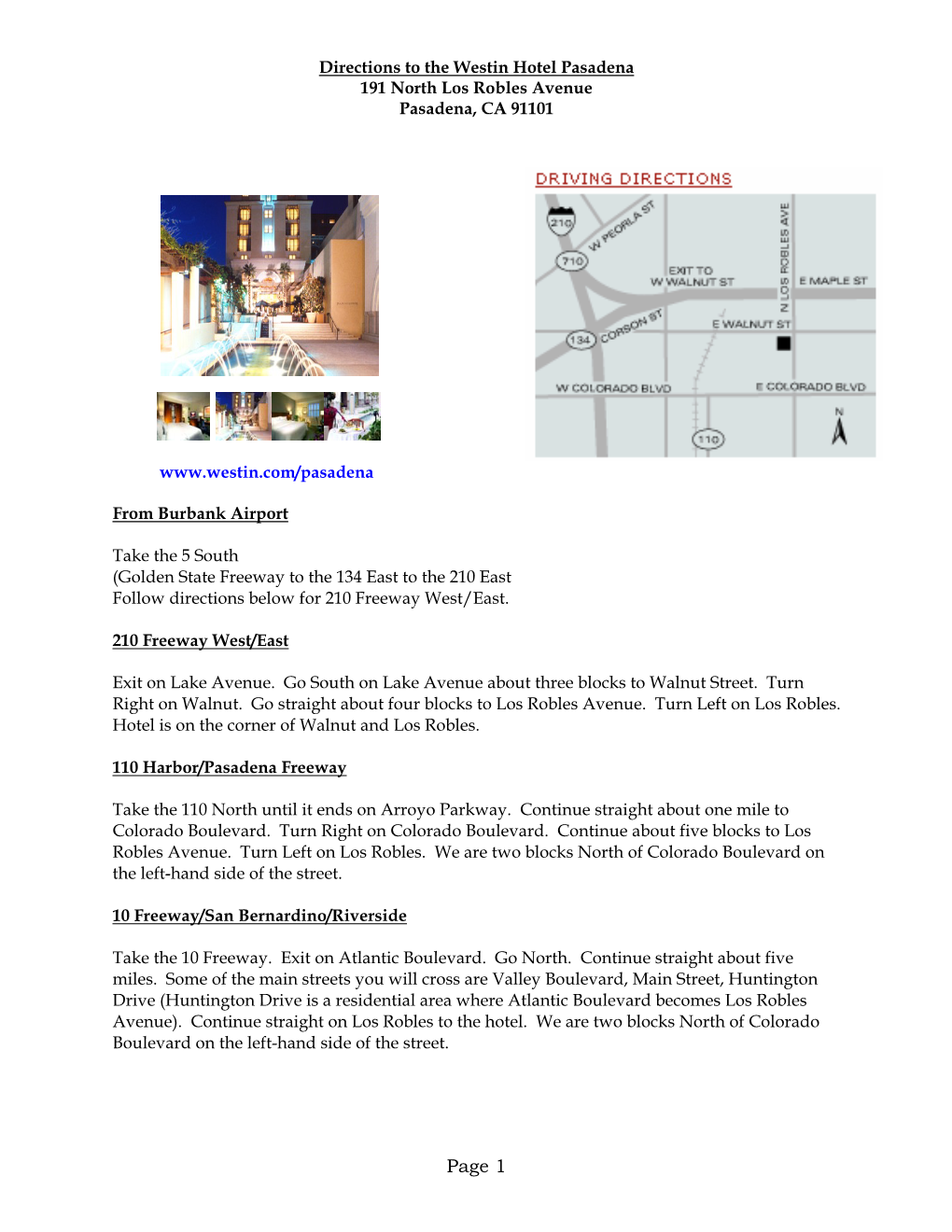 Directions to the Doubletree Hotel Pasadena