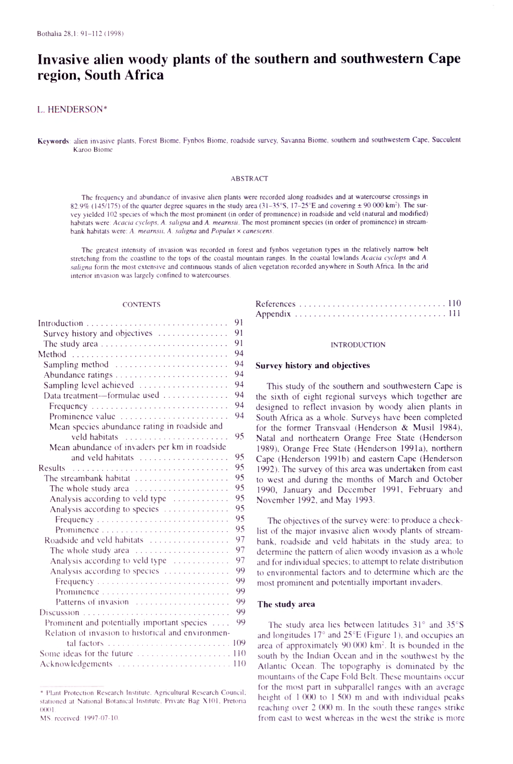 Invasive Alien Woody Plants of the Southern and Southwestern Cape Region, South Africa