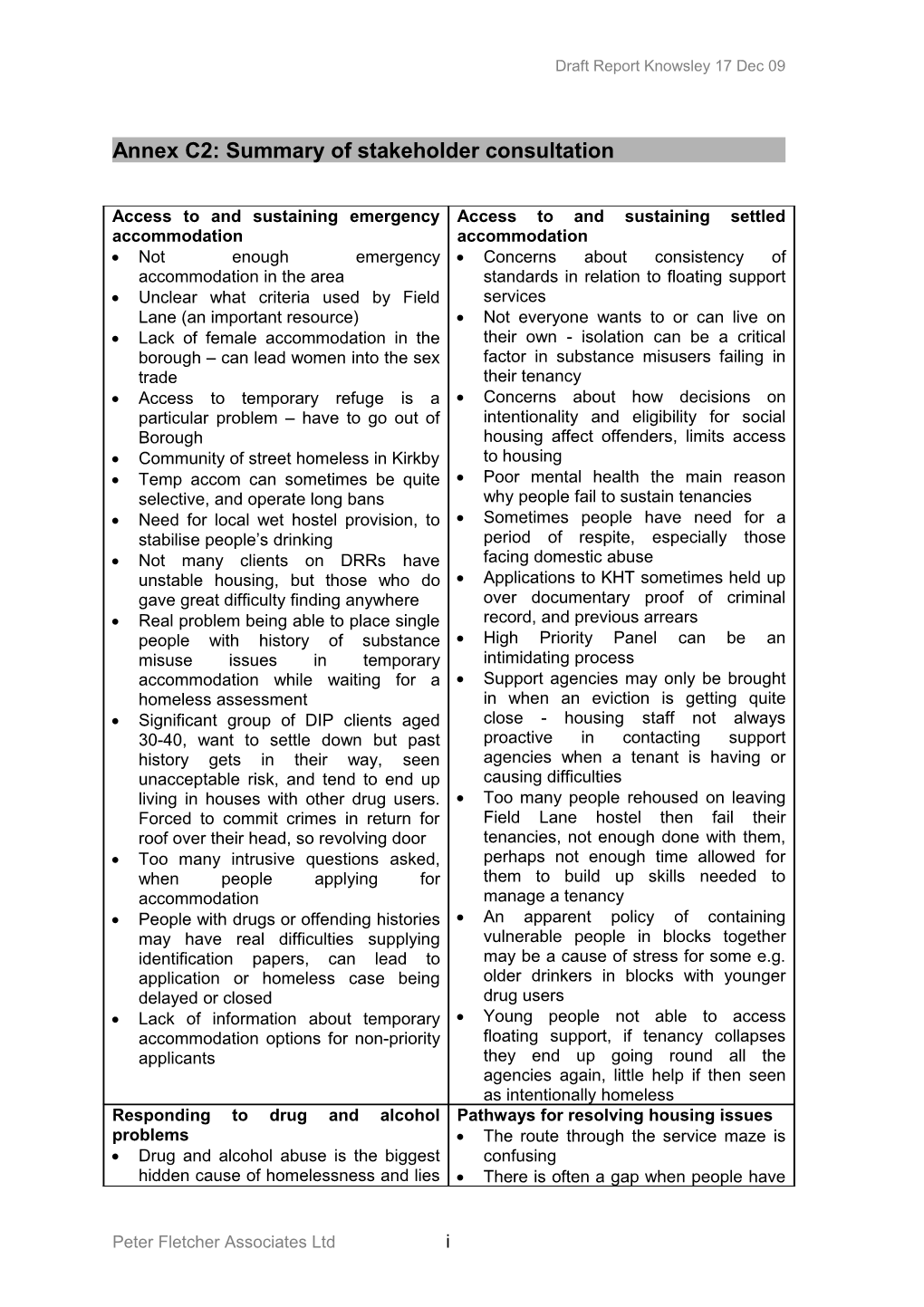 Summary of Stakeholder Consultation