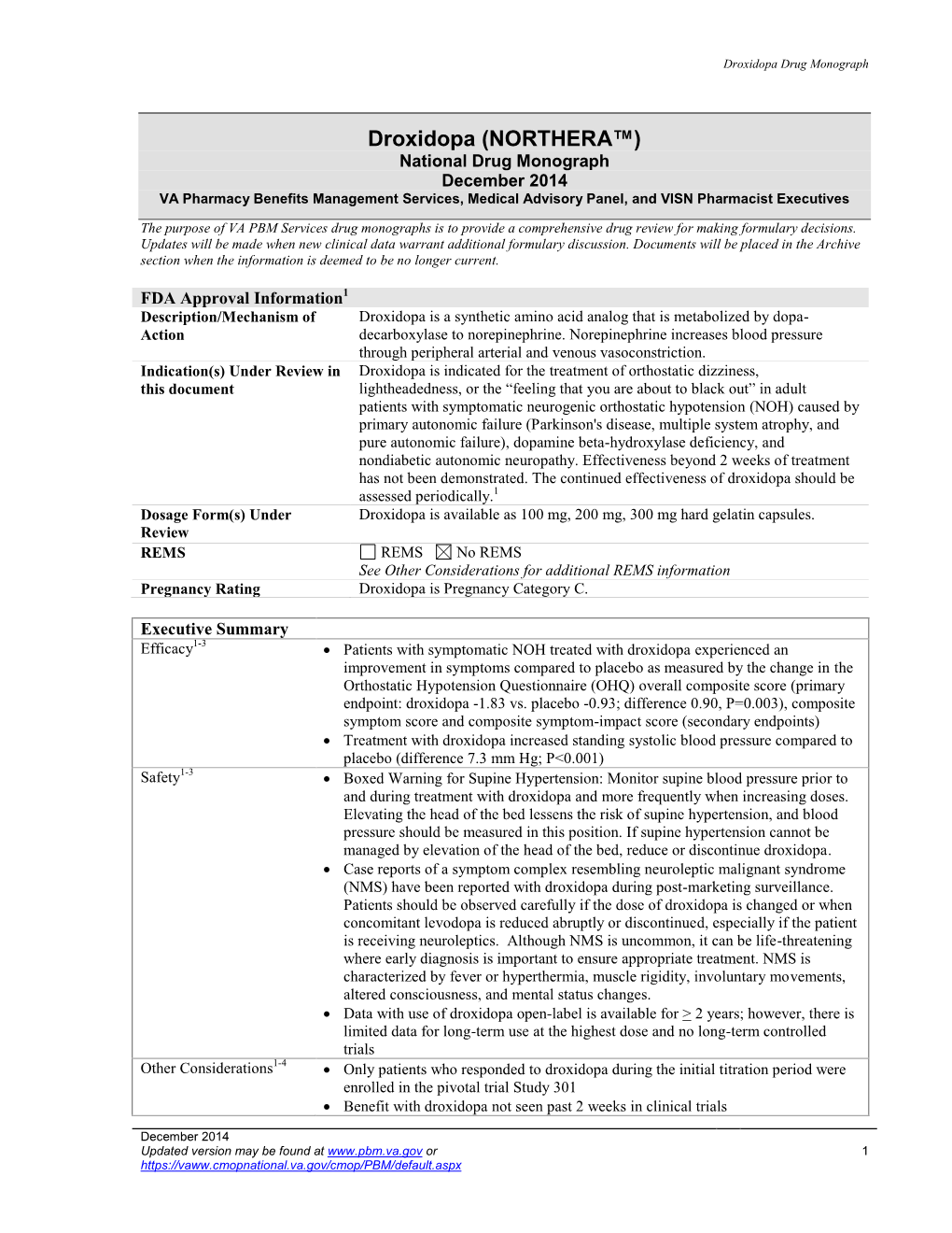 Droxidopa (NORTHERA) Drug Monograph