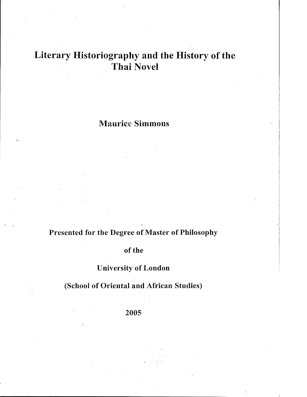 Literary Historiography and the History of the Thai Novel