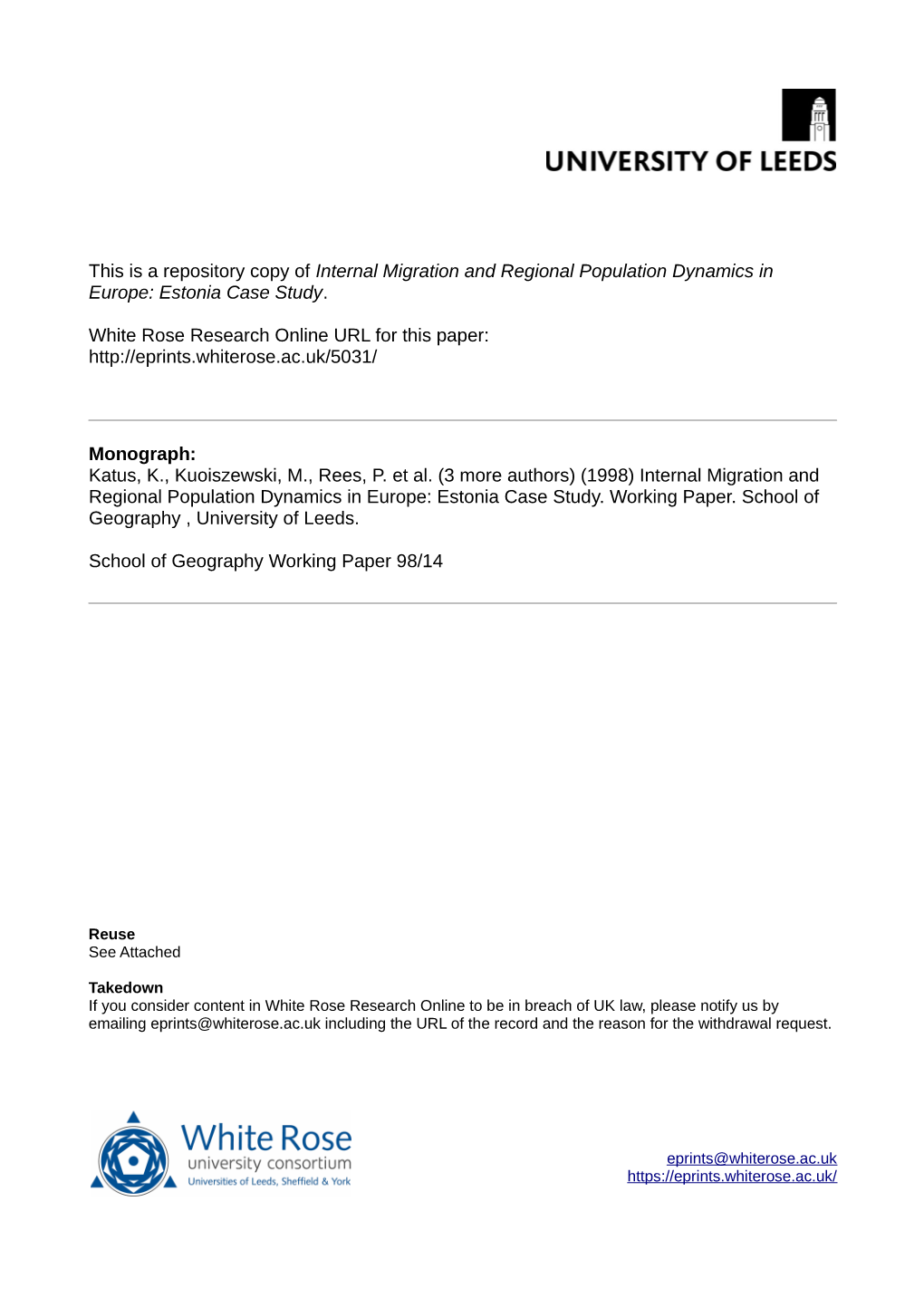 Internal Migration and Regional Population Dynamics in Europe: Estonia Case Study