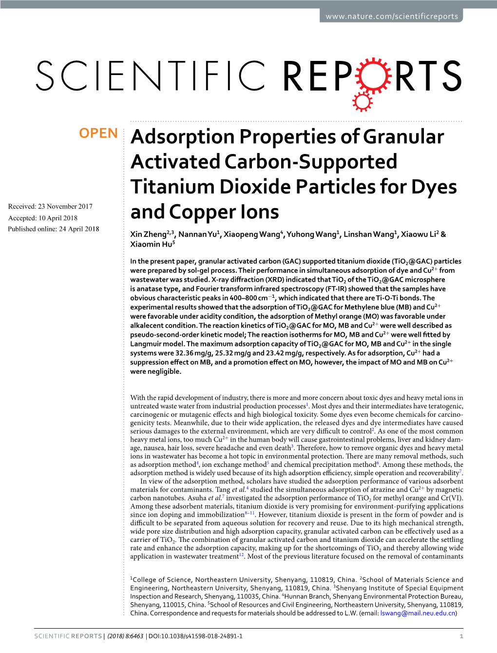 Adsorption Properties of Granular Activated Carbon-Supported