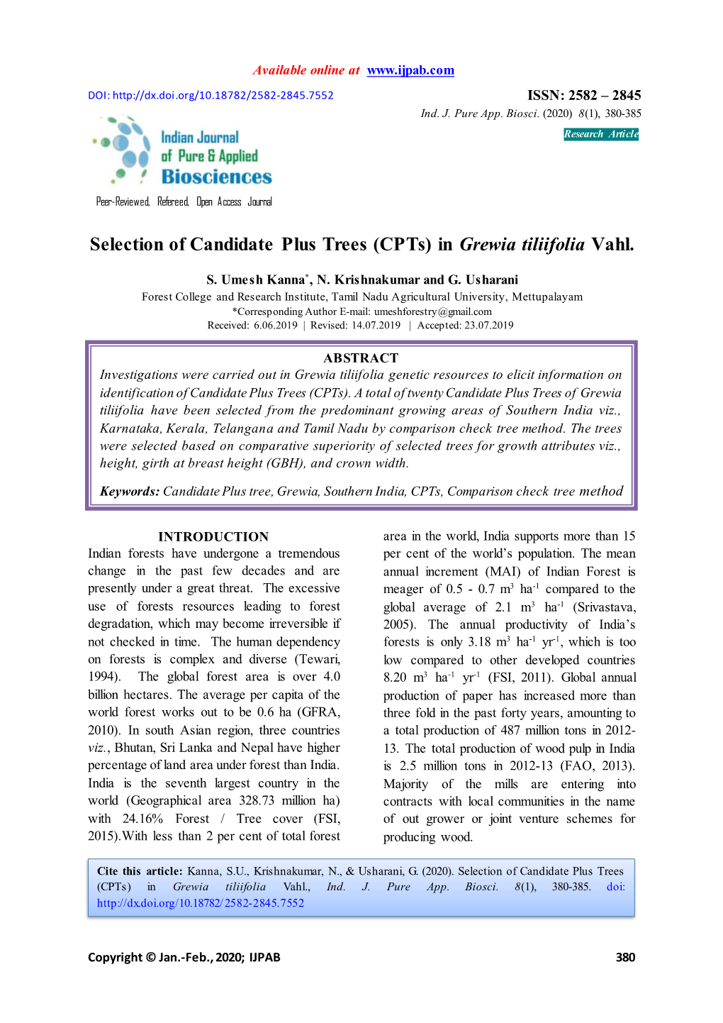 Selection of Candidate Plus Trees (Cpts) in Grewia Tiliifolia Vahl