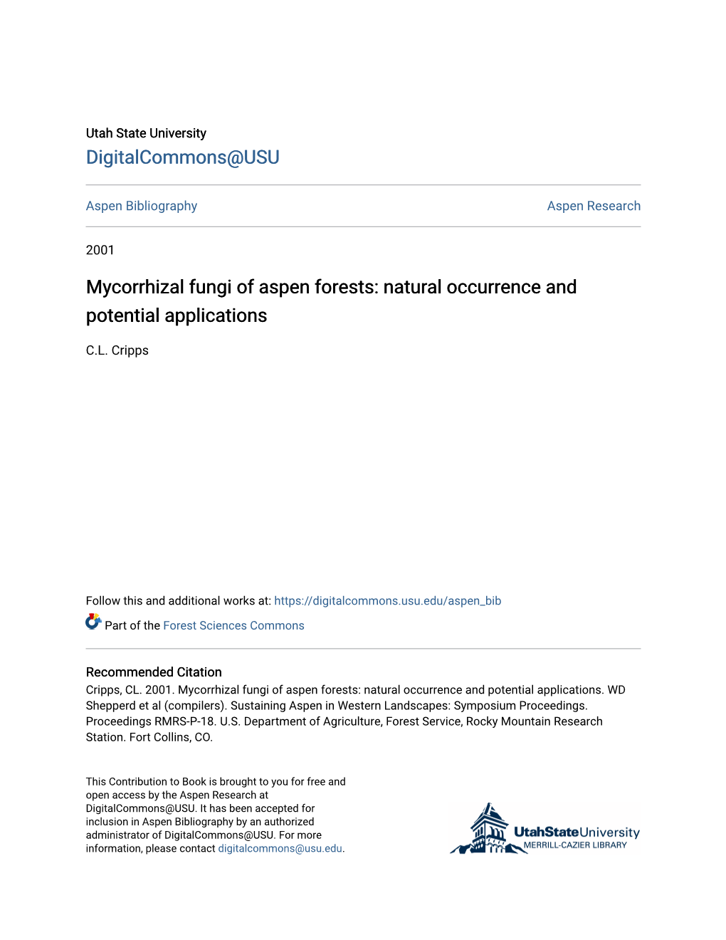 Mycorrhizal Fungi of Aspen Forests: Natural Occurrence and Potential Applications