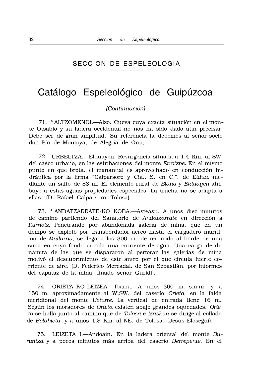 Catálogo Espeleológico De Guipúzcoa