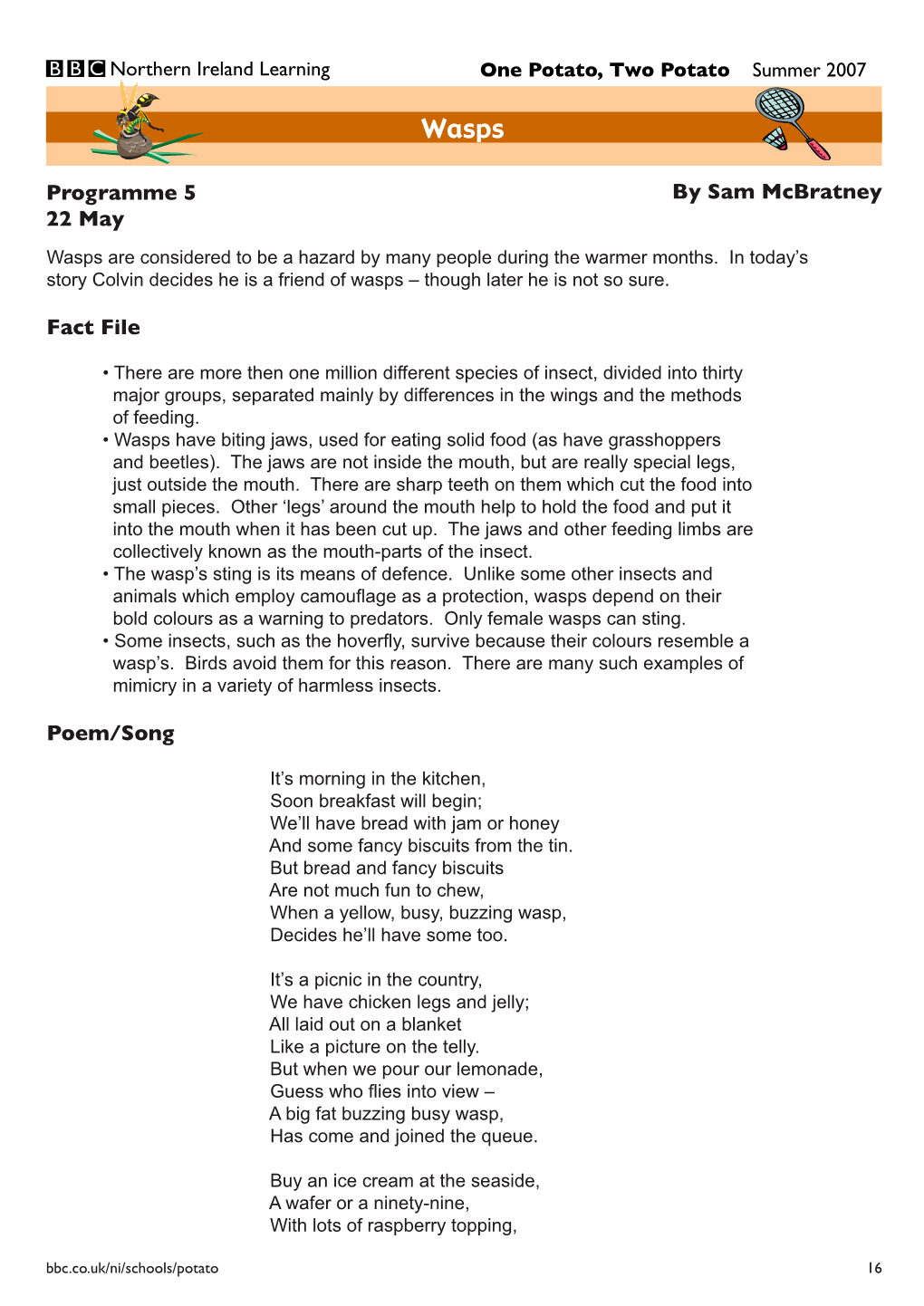 Fact File Poem/Song Programme 5 22 May by Sam Mcbratney