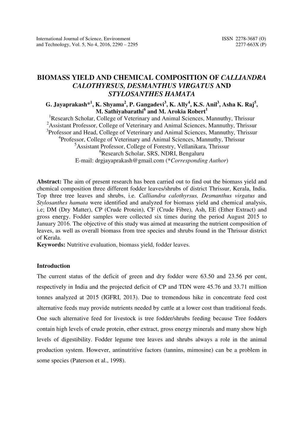 Biomass Yield and Chemical Composition of Calliandra Calothyrsus, Desmanthus Virgatus and Stylosanthes Hamata G