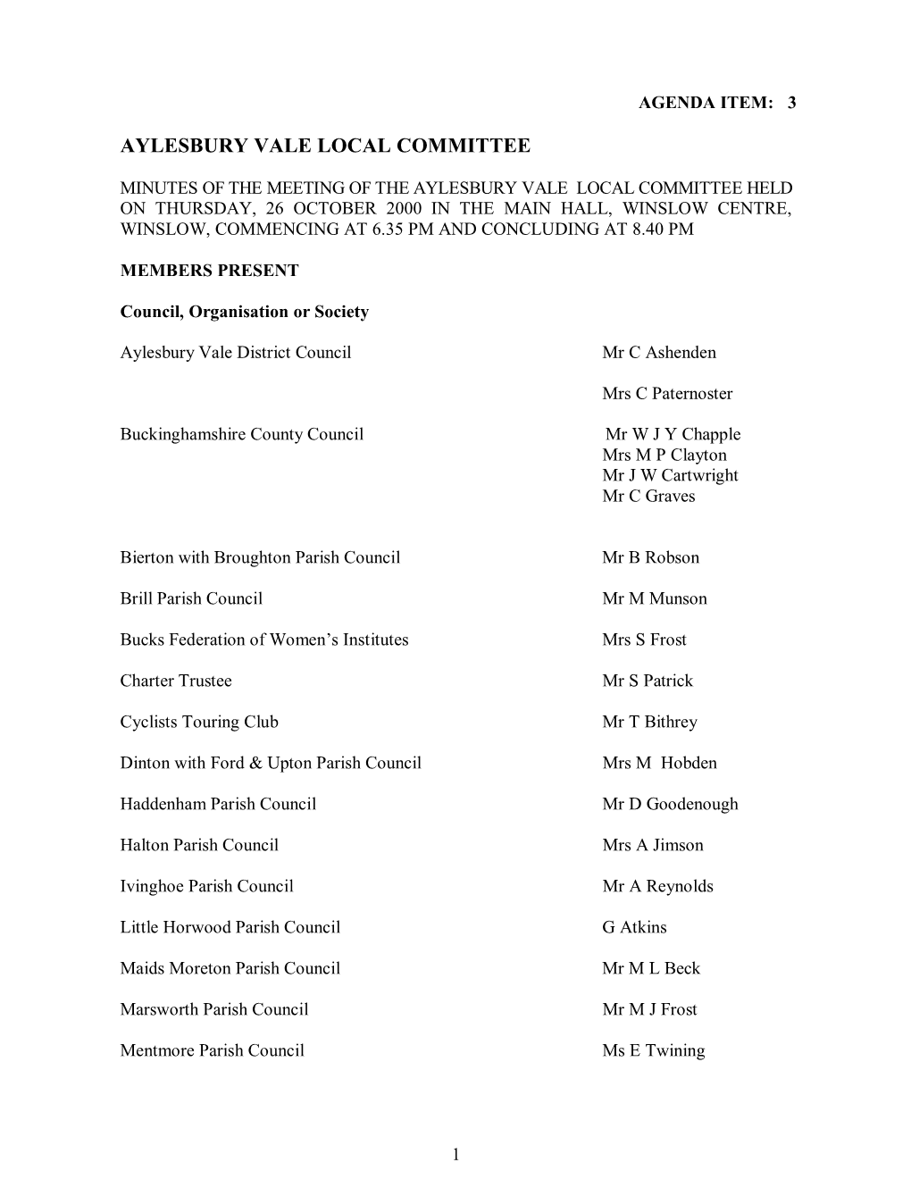 AYLESBURY VALE LOCAL COMMITTEE Minutes 26 October