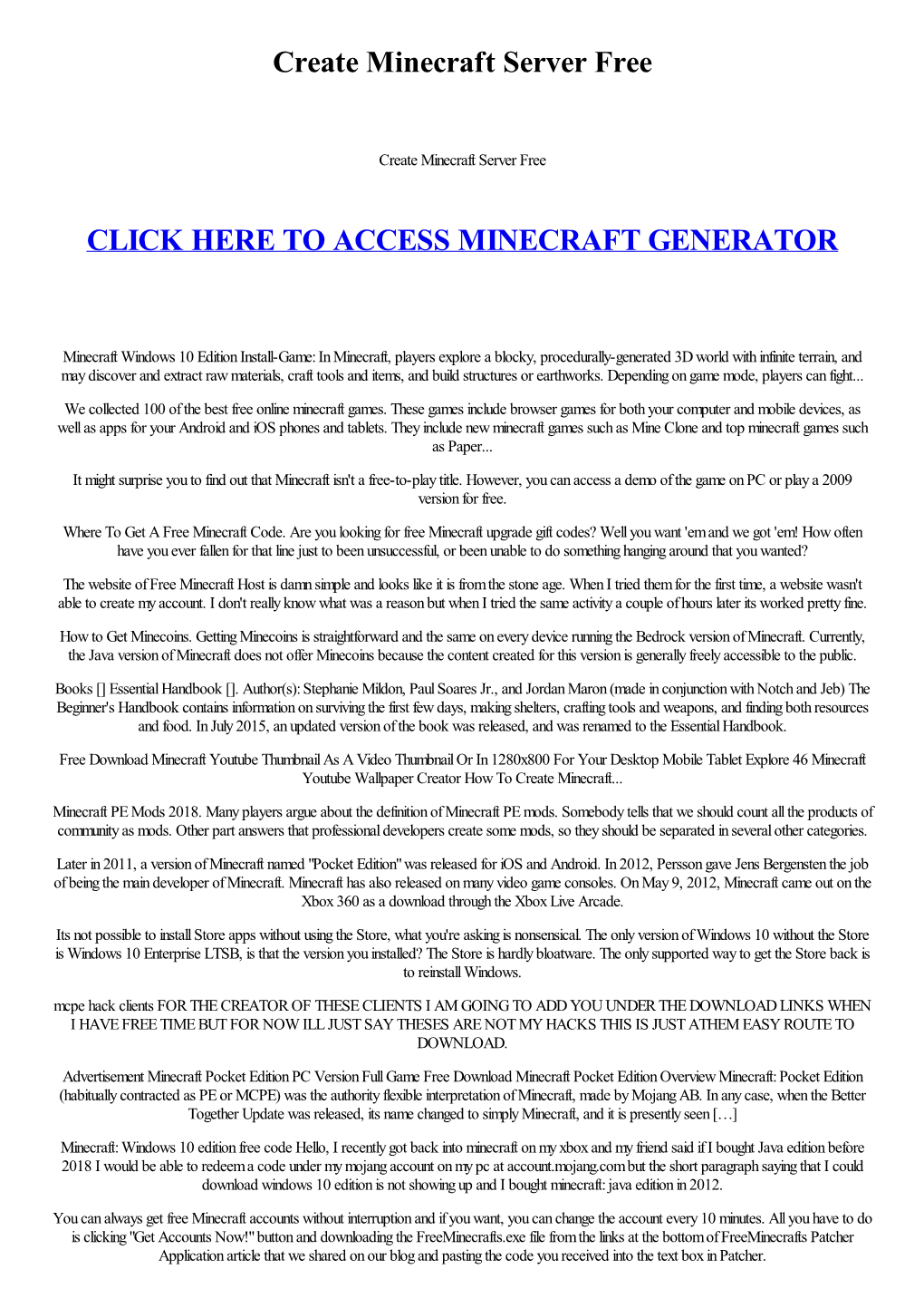 Create Minecraft Server Free